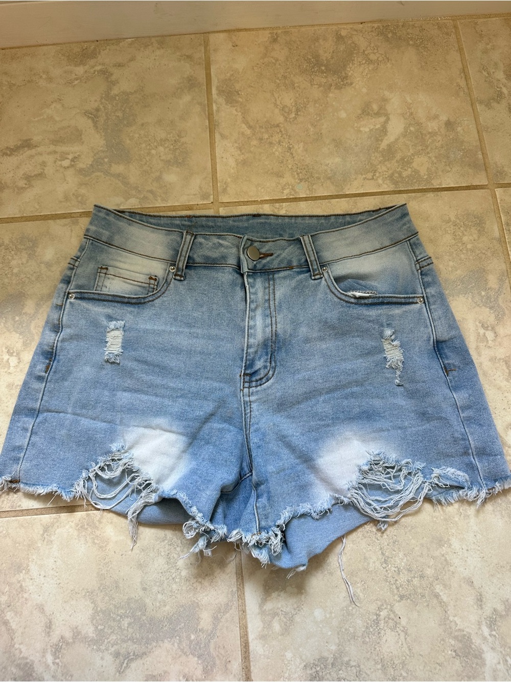 Women’s Light Blue High-Waist Distressed Denim Shorts
